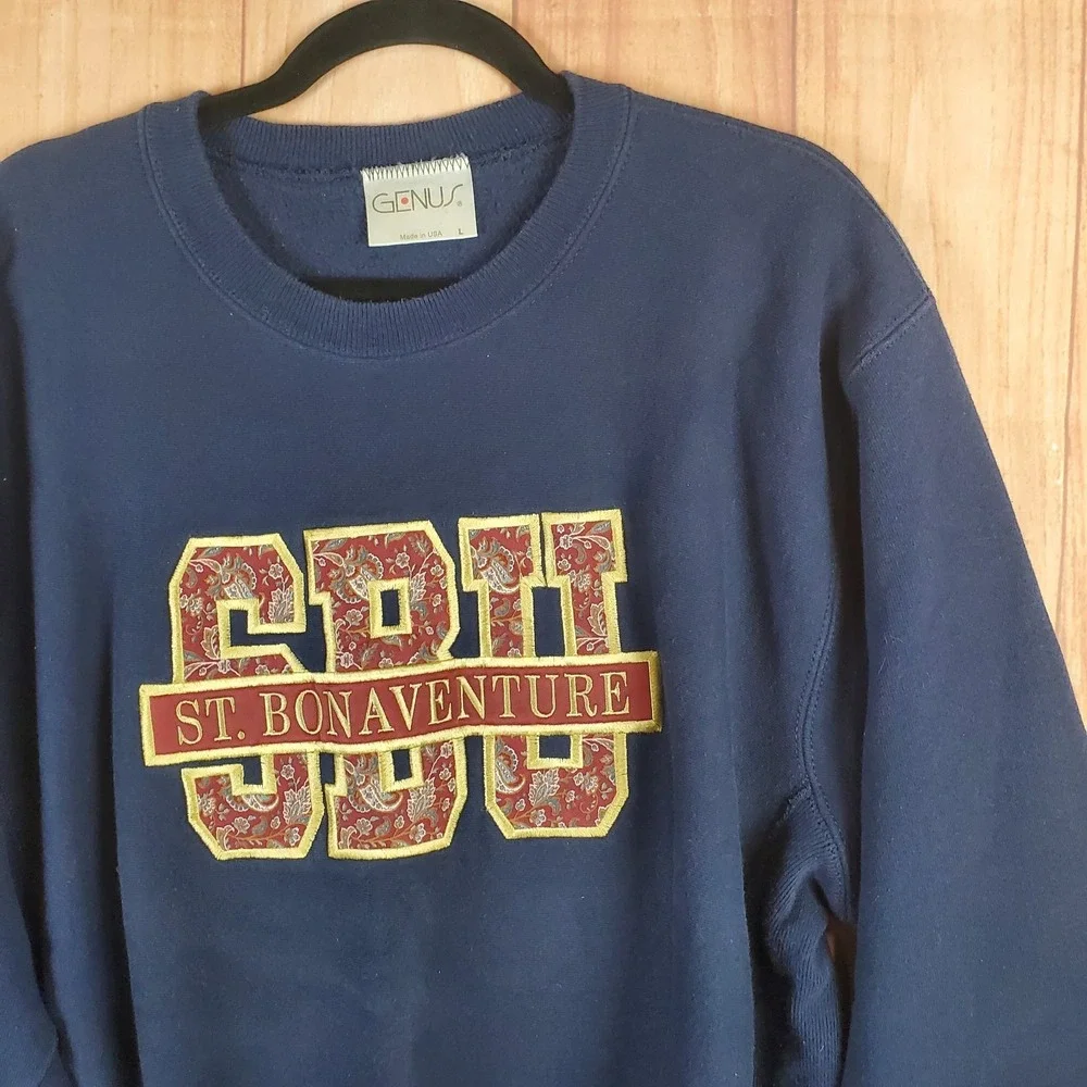 Vintage Sweatshirt Sz Large St Bonaventure Bonnies Cutout Letters Paisley